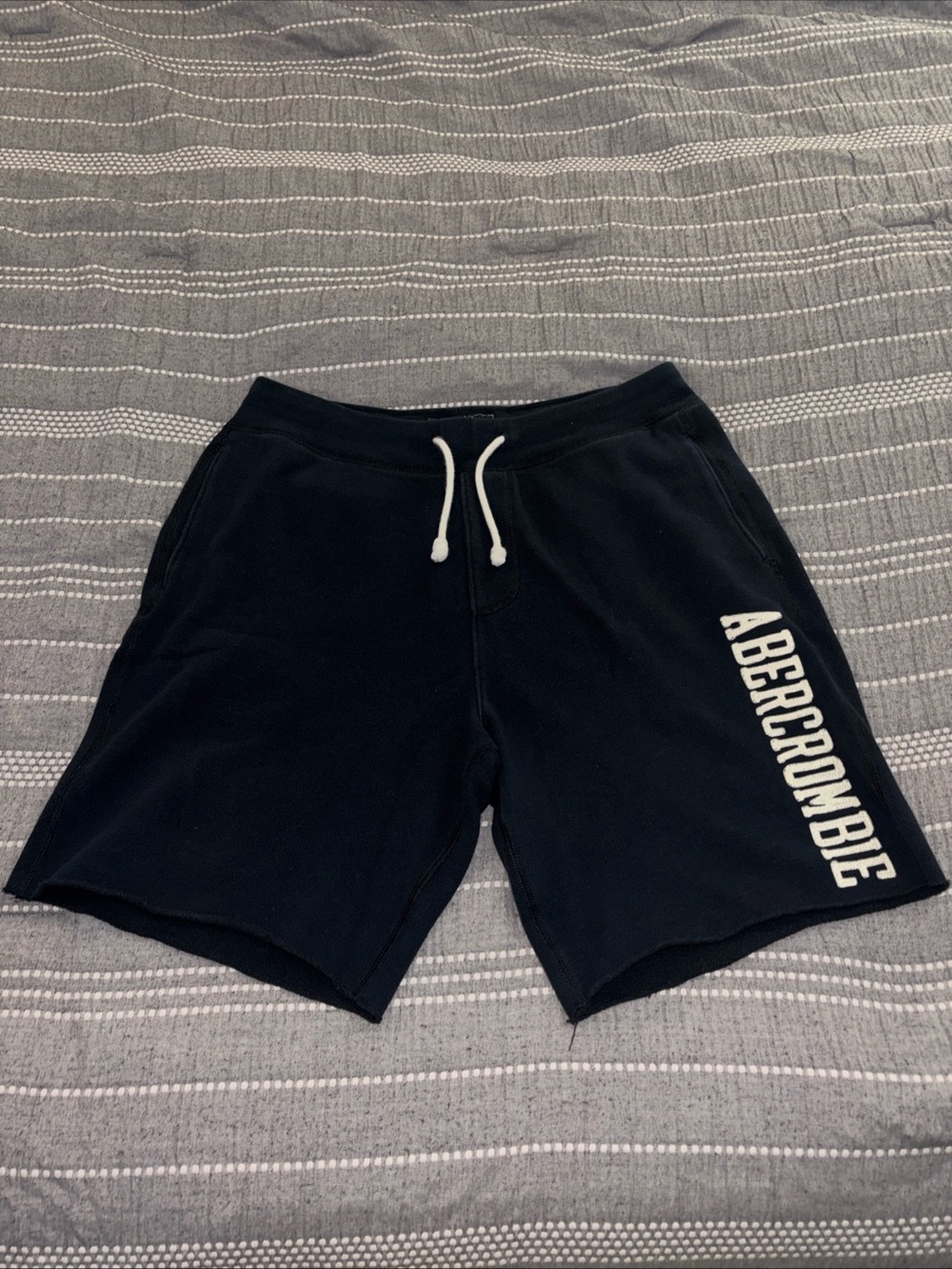 Abercrombie & Fitch Men’s Black Athletic Drawstring Shorts with White Logo
